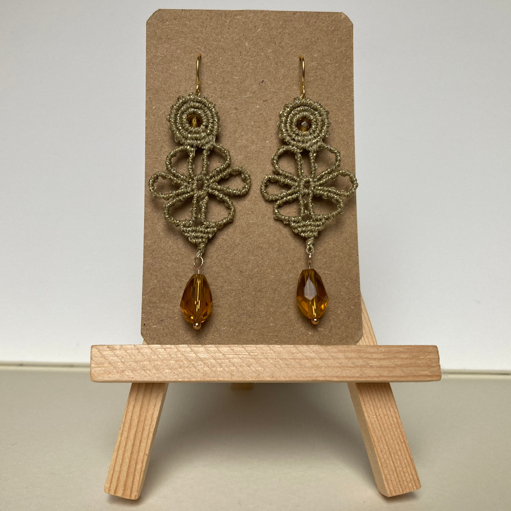 handmade macrame earrings in golden color